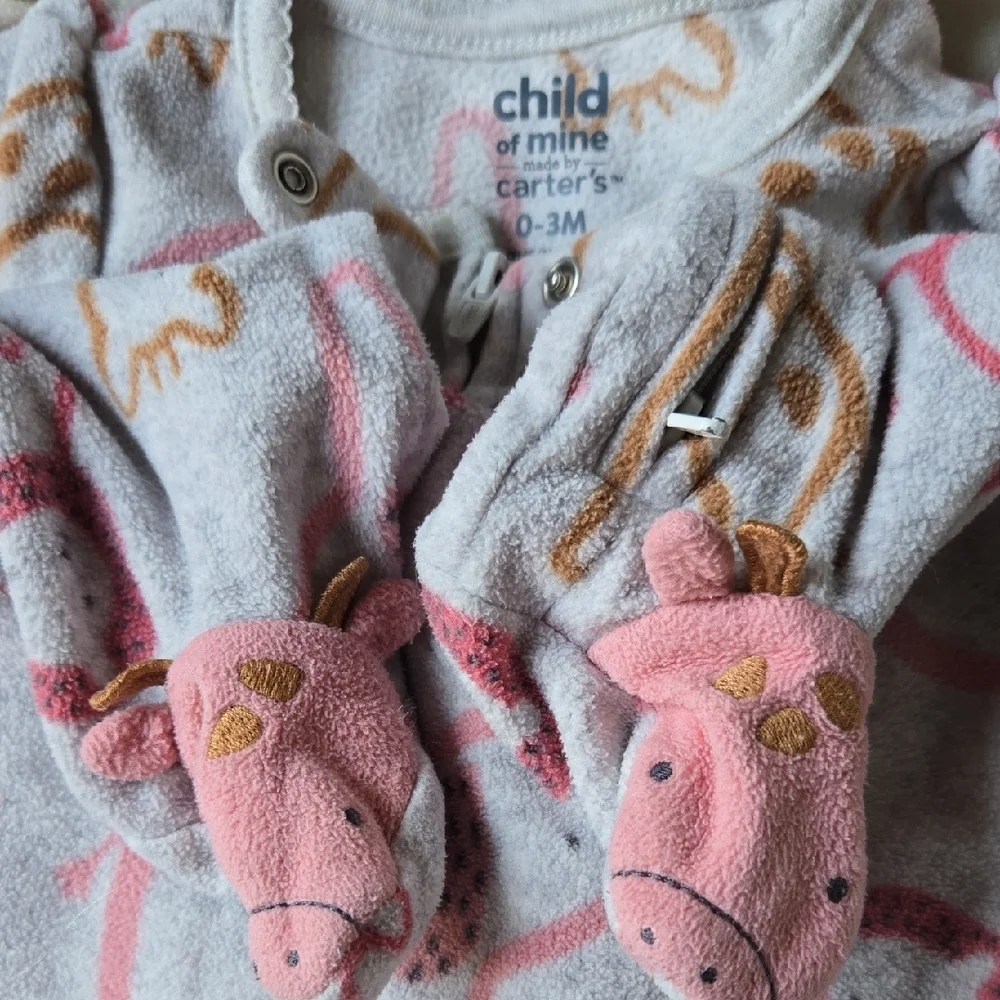 Set of 4 - 0-3mo Carter's Baby Girl Zippered Fleece Footed Pajamas
